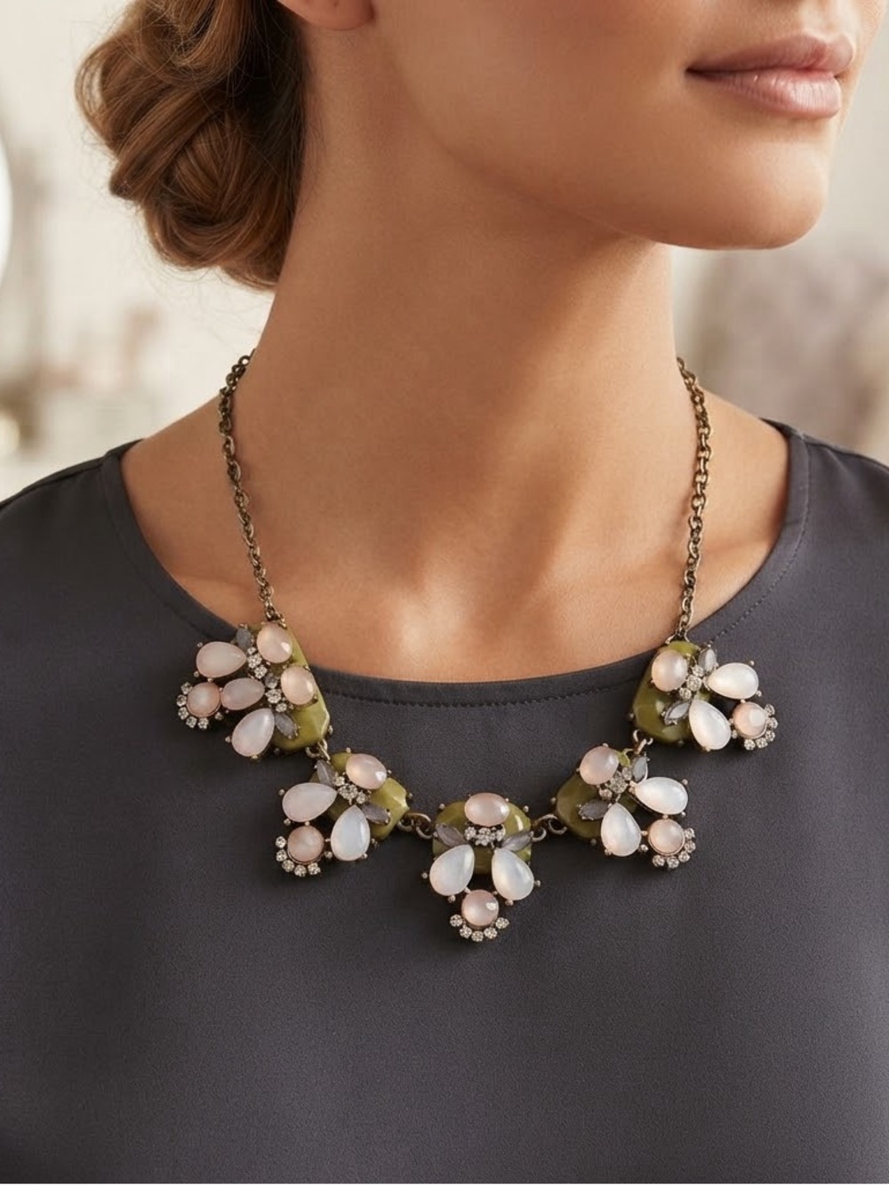 Plunder Pink and Olive Floral Statement Necklace